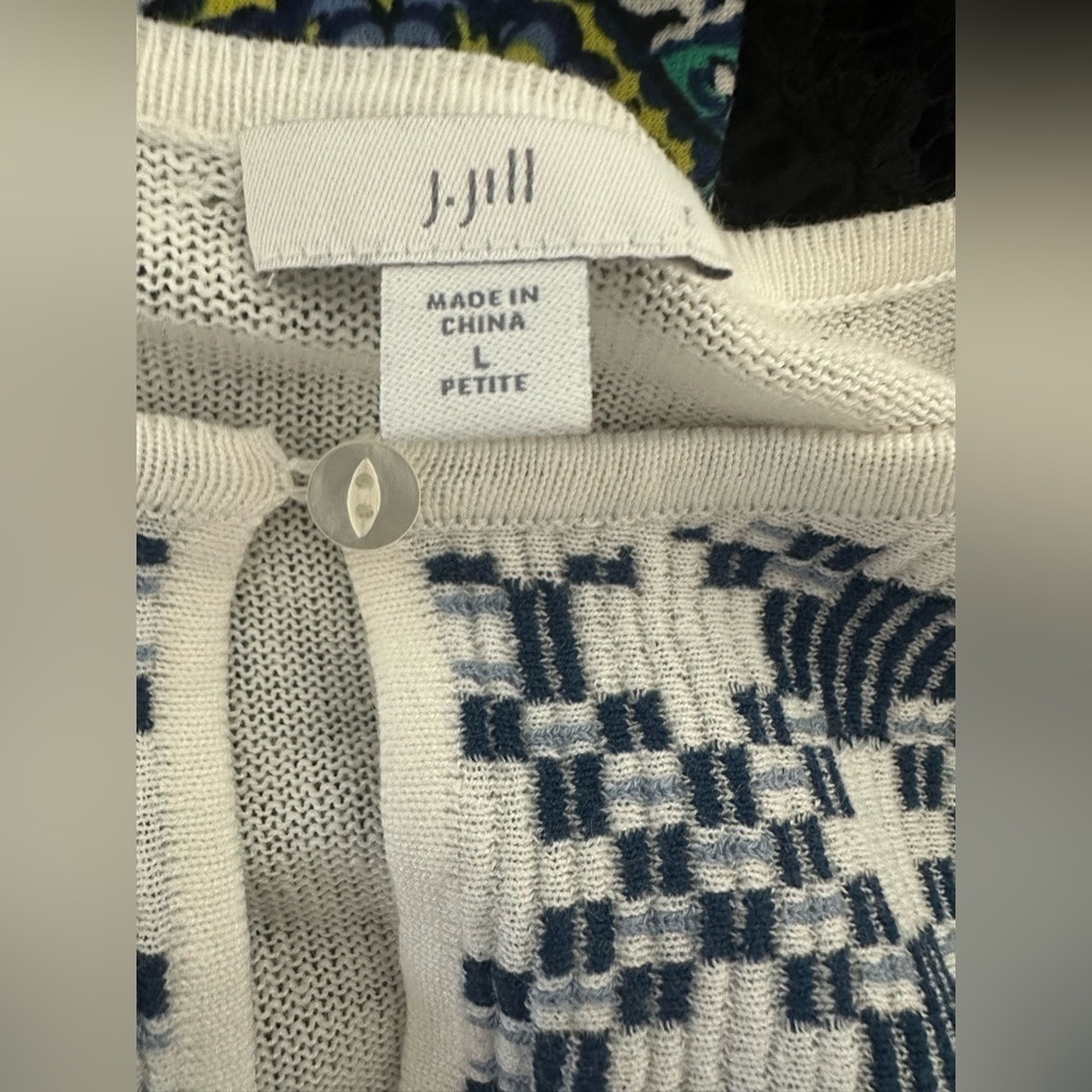 J. Jill Embroidered Linen Rayon Knit Tunic Top Size L Petite Boho Ivory wb - Picture 4 of 8